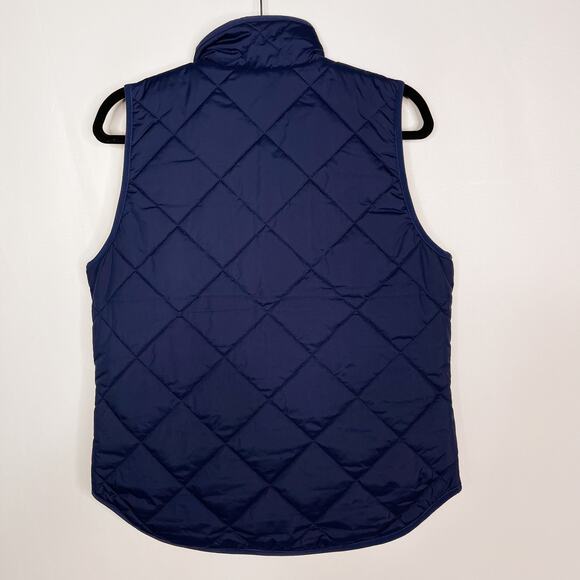 J Crew Womens Small Navy Blue Puffer Vest Quilted With Snap Pockets Gold Zipper - Picture 2 of 10